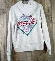Coca Cola Size Small White Pullover Drawstring Hoodie with Confetti spla…