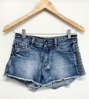 Stradivarius Jean Shorts Size 2 Blue Bohemian Cut Off Frayed