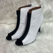 Kobe Husk White & Black leather peep, toe stiletto ankle boots Size 11 Bin 13