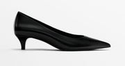 Massimo Dutti Leather HIGH-HEEL Shoes Black Kitten Heels size 10 NWT pointed toe