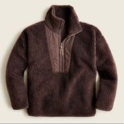 J Crew Teddy Sherpa Half Zip Sweatshirt Size XL Chocolate Brown