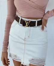 Nikita Denim Mini Skirt White Bleached High Waist Distressed Small