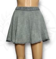 Anthropologie Raga Embroidered Mineral Wash Skater Mini Skirt Sage Green S