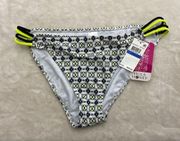 Hula Honey Women's Bikini Bottom Black Neon Yellow Size Small Strappy Hips