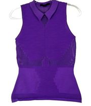 ALEXANDER MCQUEEN Sleeveless Mesh Cutout See Through Collared Top Purple Medium