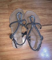 Grey / Silver Adjustable Flat Sandals