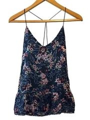 Moon River Navy Spaghetti Strap Velour Cami Blouse—Size Medium