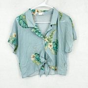 Wilfred Free Womens Blue Tropical Floral Button Up Blouse Vacation Top Small