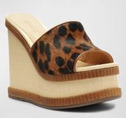 Schutz Dalle Platform Wedge Sandals 9 Wild Leopard Print Open Toe Slip On Casual