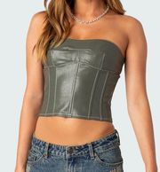 Olive Green Faux Leather Lace Up Corset