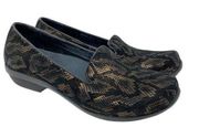 Dansko Womens Size 37 US 7 Olivia Bronze Snakeskin Print Black Wedge Loafers
