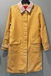 Isaac Mizrahi Trench Coat Sz L Yellow Mid Length Corduroy Collar Jacket Button​​