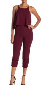 Love...Ady Solid Halter Popover Jumpsuit burgundy