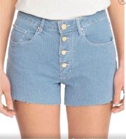 Sezane Denim Blue Stripe Button Fly Summer Raw Hem Cut Off Shorts Size 36 USA 25