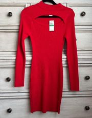 Planet Gold  Red Mock Neck Long Sleeve Ribbed Sweater Dress