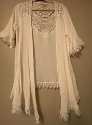 Indigo Rose White Boho Kimono Short Sleeve Beach Pool Cover Up Women's Sz 1X