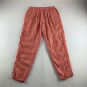 Anthropologie Coral Striped Linen High Rise Slim Leg Ankle Pant XS