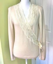 INTERNATIONAL Cream Ballet Wrap Top Medium