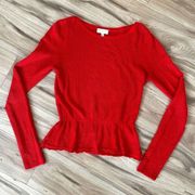 MODCLOTH | Bright Red Knit Peplum Lace Crochet Blouse Sweater | Size Large