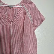 Cremieux Linen Striped Short Sleeve Blouse Small