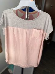 Pink & Grey Flowy Pocket Blouse