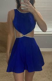 Rhinestone-Trimmed Sapphire Blue Dress