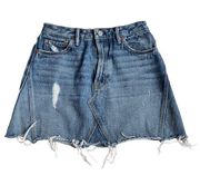 GRLFRND Eva Button Fly Distressed Mini Jean Skirt Blue Size 25