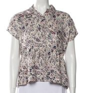 NEW RACHEL ZOE Cream Pink Floral 100% Peplum Cropped Short Sleeve Button Down