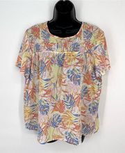 Alice Blue Women's Short Sleeve Floral Top XL Orange Blue Yellow White Ruched