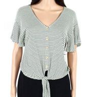 LUSH green & white striped boxy cropped front button knot top