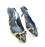 Dolce & Gabanna leopard animal print tan & black slingback pumps sz 8.5 w ribbon