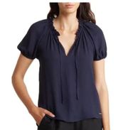 NWT Elie Tahari Navy Ruffle Neck Blouse, Women's Tops, Size XS