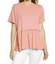 Caslon Peplum knit top  cuff Short Sleeve Coral Pink Size SMALL