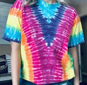 Vintage handmade boho festival bright rainbow pride comfy tie dye top