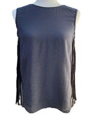 ALL‎ SAINTS Top Navy Blue Silk Black Pleated Side Panels Shoulder Zipper Size 2