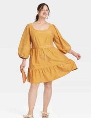 Women’s Plus Size Balloon 3/4 Sleeve A-Line Dress Ava & Viv Mustard Yellow X