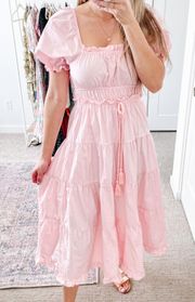 Light Pink Babydoll Peasant Midi Dress