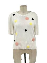 Margaret O'Leary Ivory Polka Dot Short Sleeve Sweater Size Medium