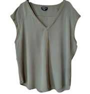 Bebe Olive Green Beaded Trim Sleeveless Blouse