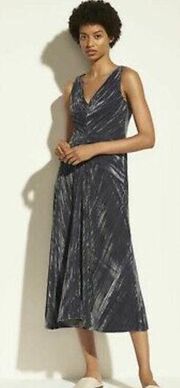 Vince Crushed Velvet Sleeveless A-Line Midi Dress in  Silver Gray - size 10