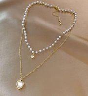 Love Pendant Double Collar Chain Necklace 