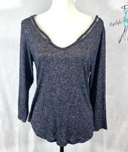 Jennifer Lopez heathered blue cutout beaded lightweight sweater top size medium