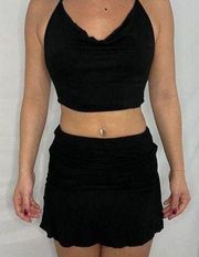 Black backless crop top with black mini skirt set