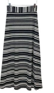 Roz & Ali Dressbarn Maxi Skirt A Line Black Cream Stripes Women's Size Small