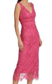 ML Monique Lhuillier Floral Guipure Lace Sheath Dress Primrose Pink Size 10