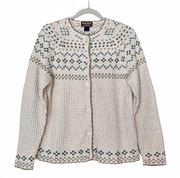 Woolrich Cardigan Sweater Cross Stitch Design Button Up Cream /Tan Size Large