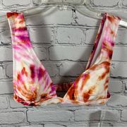 Salt + Cove Juniors’ Tie-Dyed Wide-Strap Bikini Top Orange Pink Cream S NWT