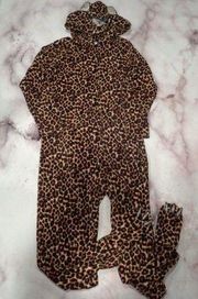 Joe Boxer women's large brown fleece leopard print footed PJ