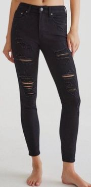 High-Rise Black Distressed Skinny Jeans Size 6