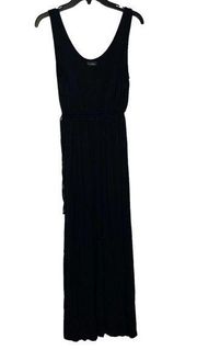 Nicole Miller Women Small Black Maxi Dress Scoop Neck Stretch One-Side-Tie-Waist